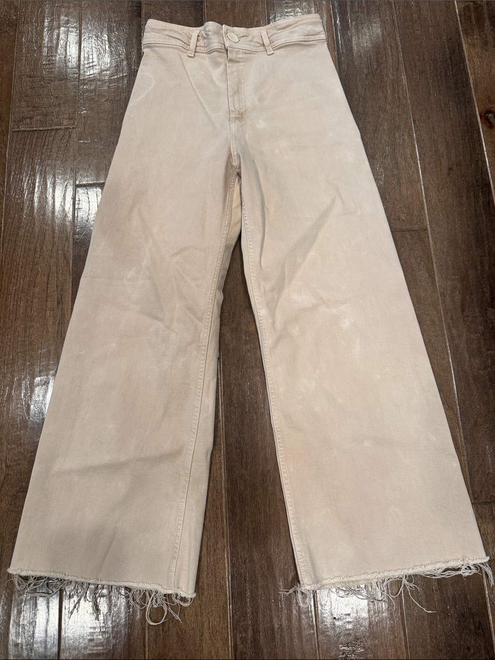 Zara Beige High-Rise Jeans with Raw Hem